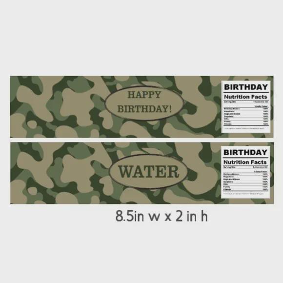Military Camouflage Water Bottle Labels, Birthday Party Decorations, 8.5x2 in