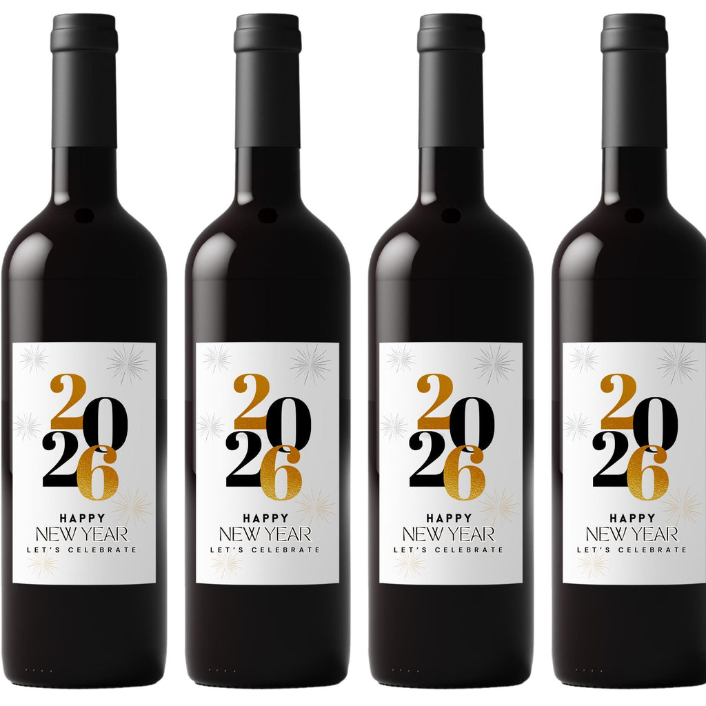 New Year Celebration Wine Labels | Custom Party Table Decor | Set of 4| Glossy