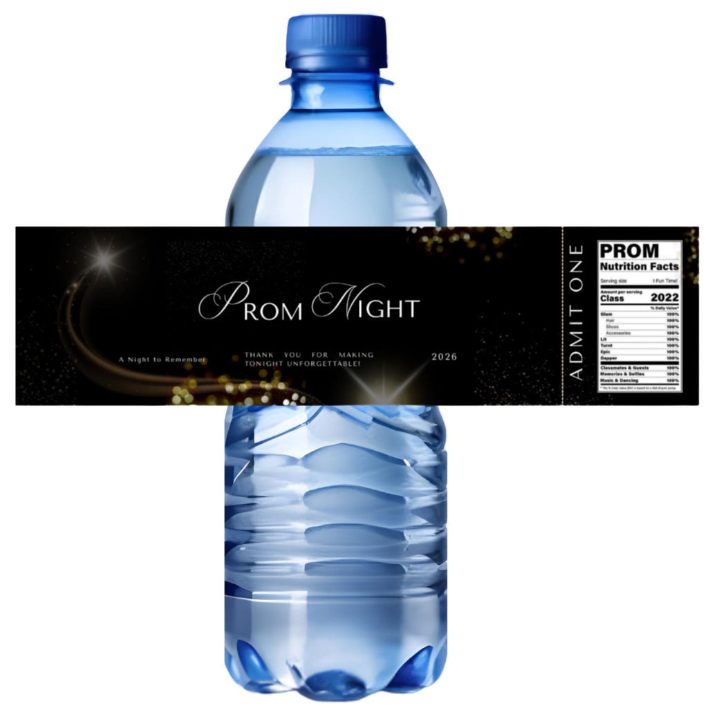 Prom Night Water Bottle Labels | Black|Set of 12|Drink Station Decor