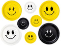 Multicolor Smiley Face Party Paper Plates Set | Black Yellow White Tableware | 40 Piece Kit