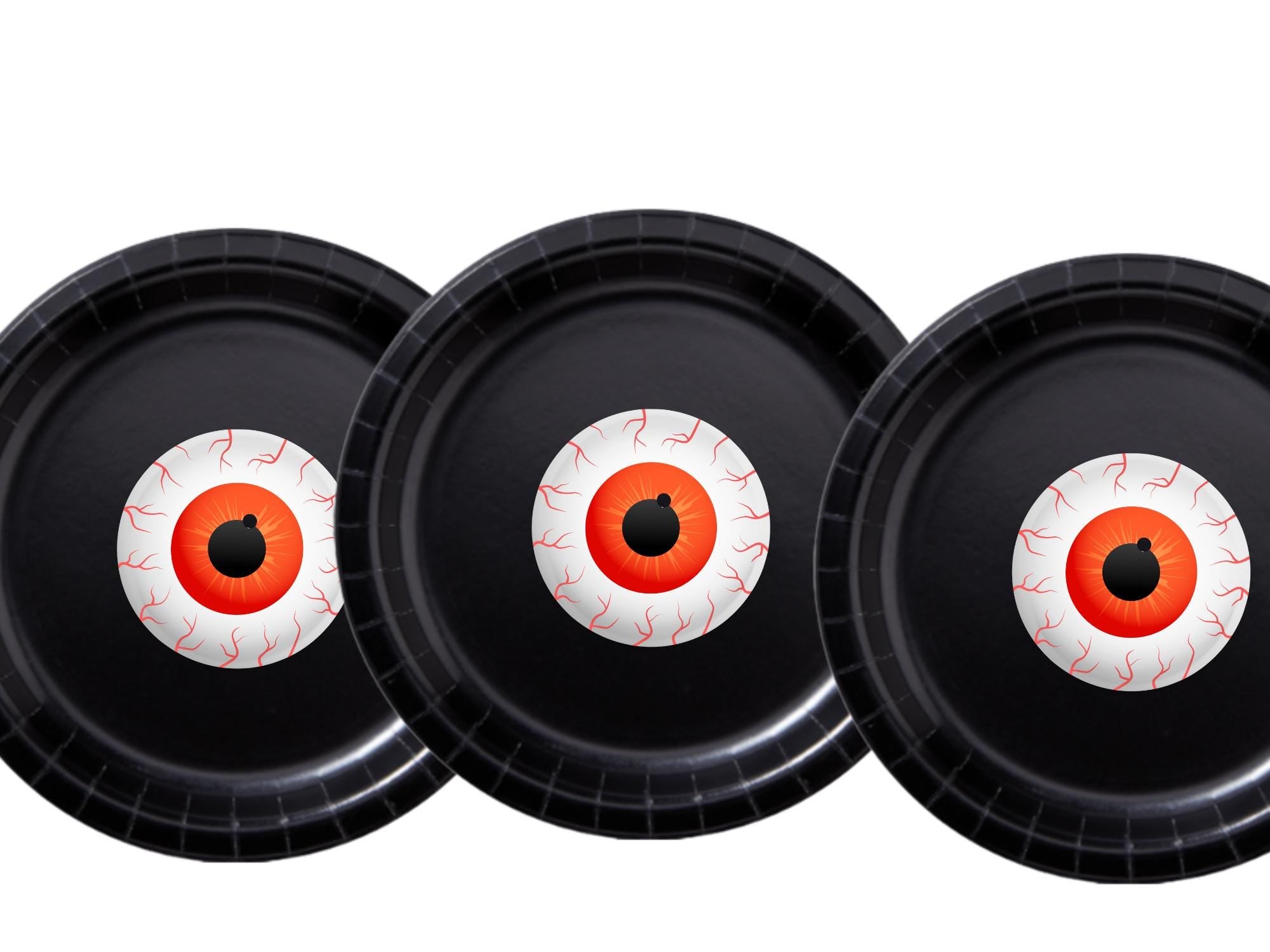 Creepy Eyeball Party Plates | Black Halloween Plates Set | 40 Piece Tableware