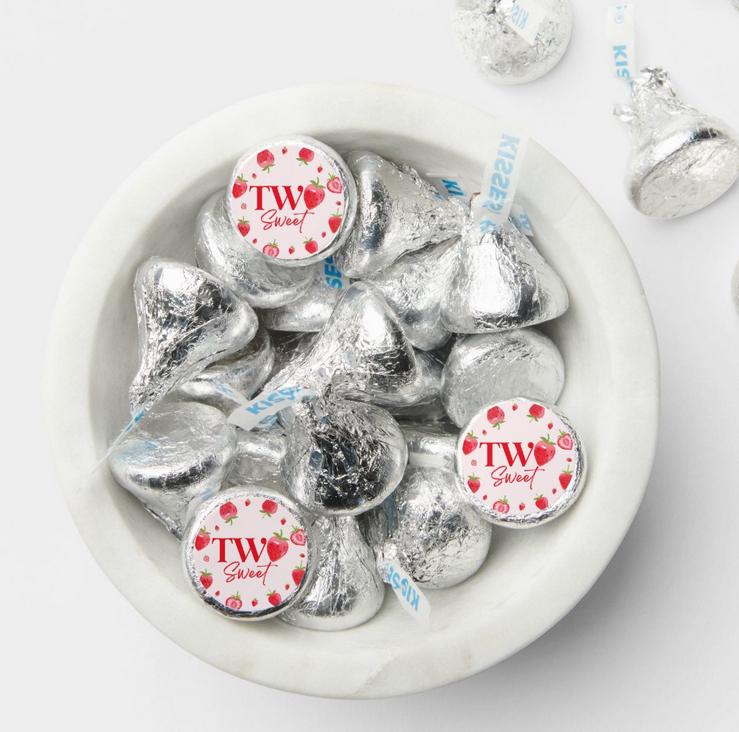 Two Sweet Strawberry Kisses Candy Stickers |100ct| 2nd Birthday|Glossy|0.75