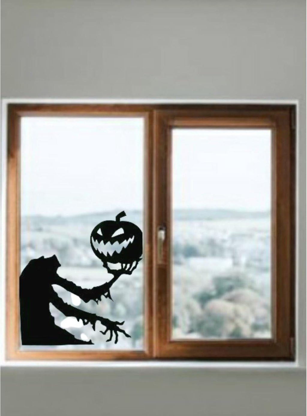 Halloween Window Decal, Spooky Zombie with Pumpkin Design, 23H x 11.5W inches