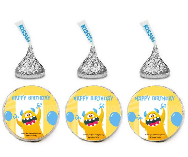 Monster Theme Birthday Candy Kiss Labels | 100| Glossy|Kids Monster Party Labels