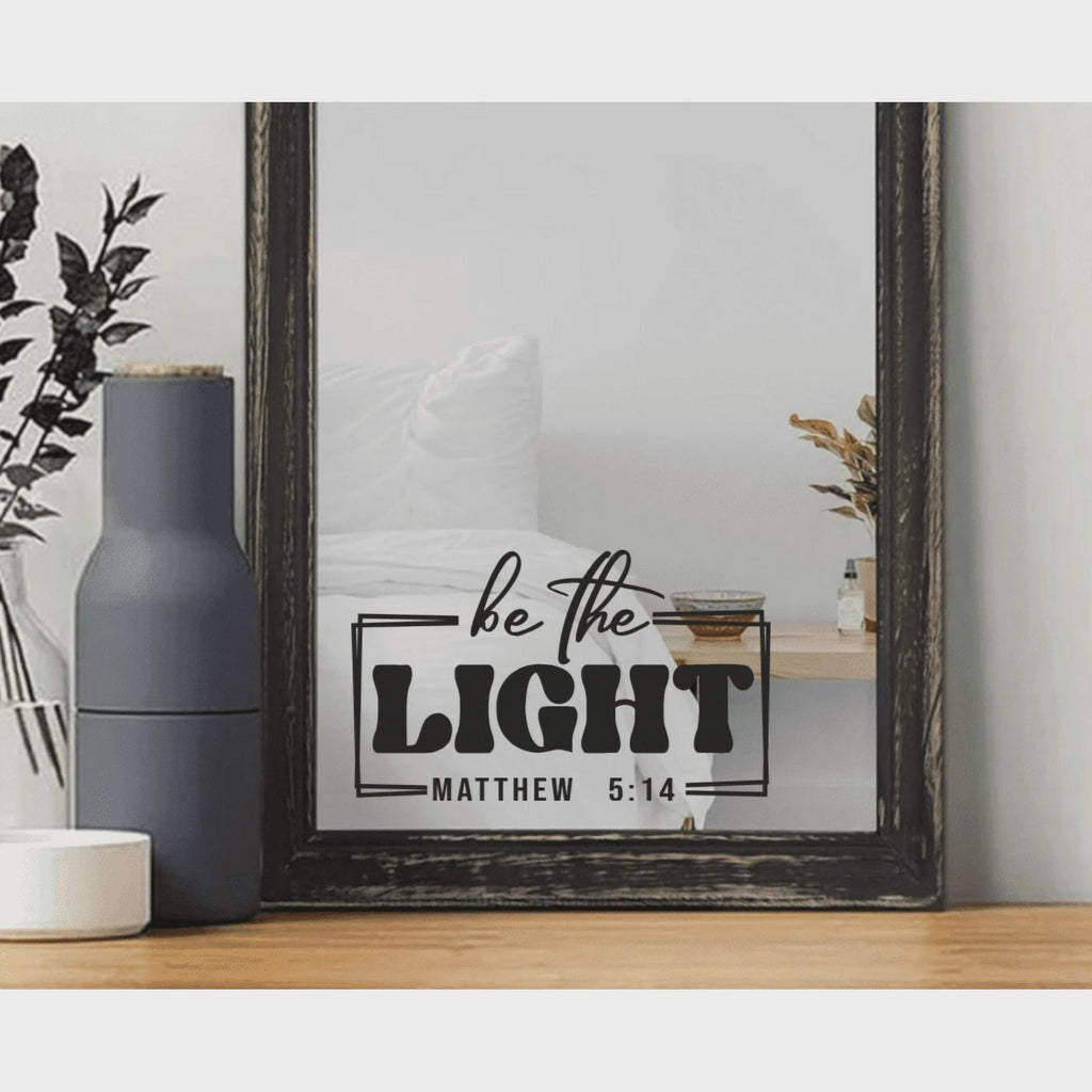 Be the Light Matthew 5:14 Wall Decal, Religious Scripture Quote, 5x3 inches, Black