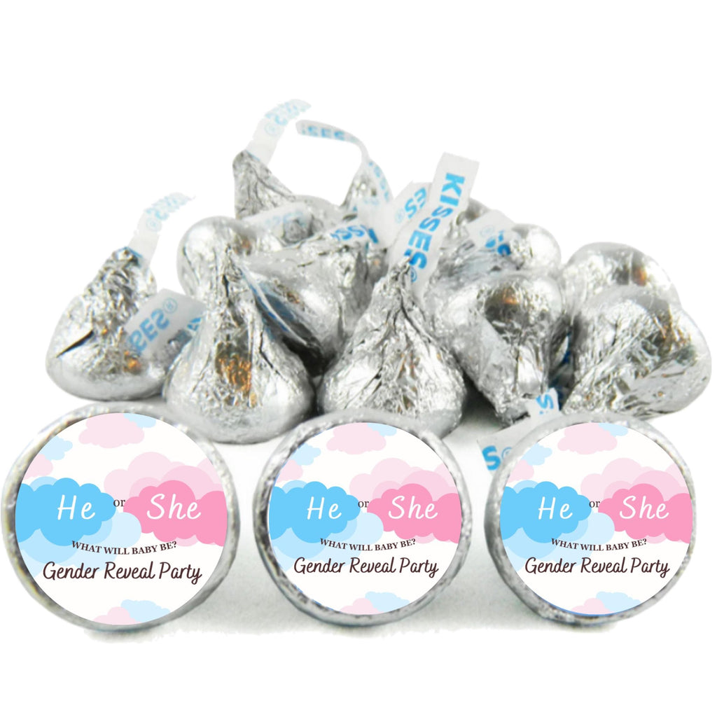 He or She Candy Stickers | 100 | Baby Shower Fun | Gender Reveal Stickers |Candy Table Decoration