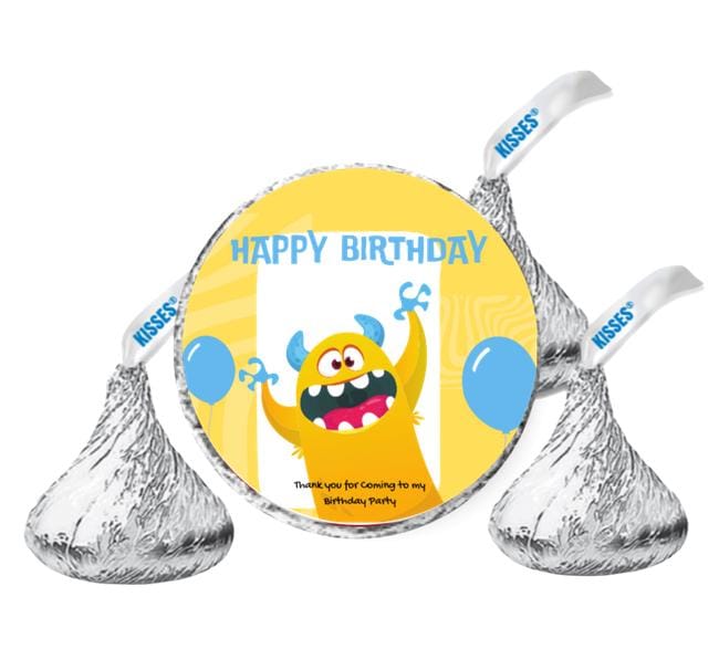 Monster Theme Birthday Candy Kiss Labels | 100| Glossy|Kids Monster Party Labels