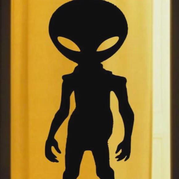 Alien Silhouette Window Decal | Large Reusable Halloween Static Cling | Black