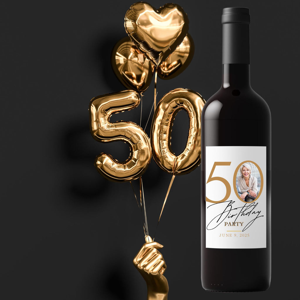 Personalized 50th Birthday Wine Labels | Milestone Celebration Decor | 4ct| Glossy