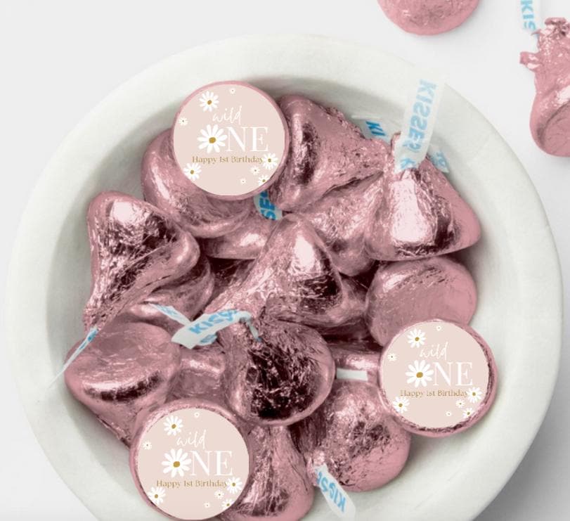 Wild One Chocolate Candy Kiss Stickers| 100| Glossy| Pre-printed|1st Birthday Favors
