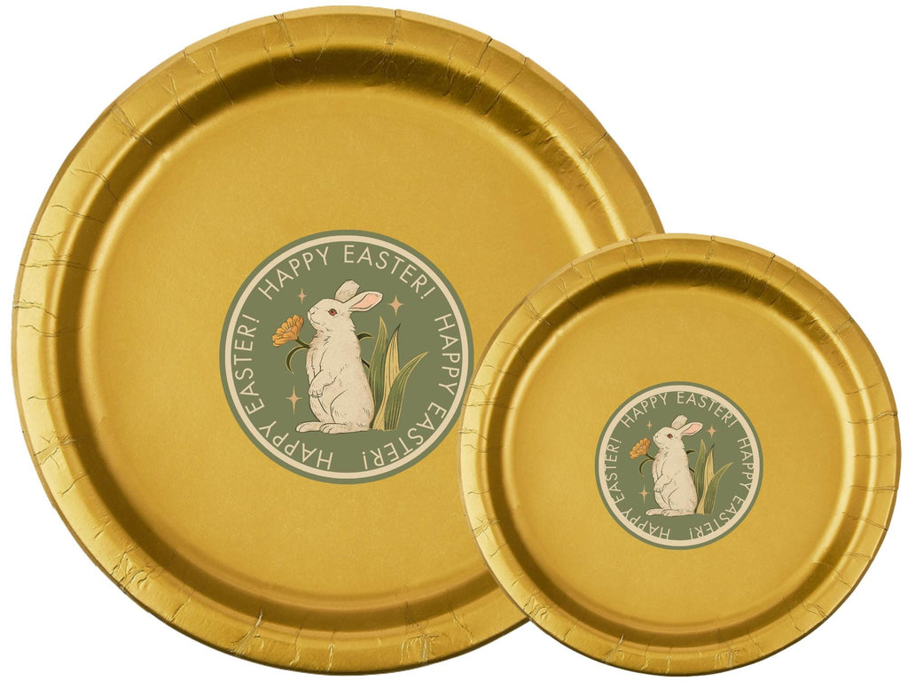 Easter Party Paper Plates Set | Gold Tableware | 40 Piece Kit
