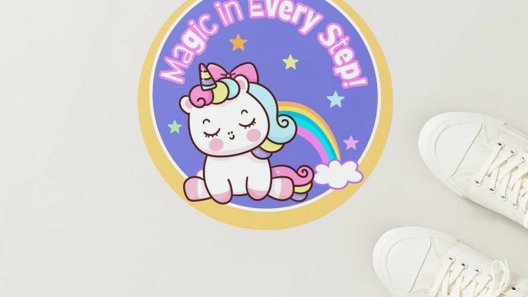 Cute Unicorn Floor Decals Set | 6x6 Vinyl Removable Stickers | Set of 4