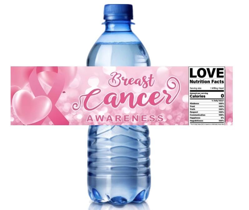 Breast Cancer Awareness | Pink Ribbon Water Bottle Labels | Set of 12 | Fundraiser & Event Favors
