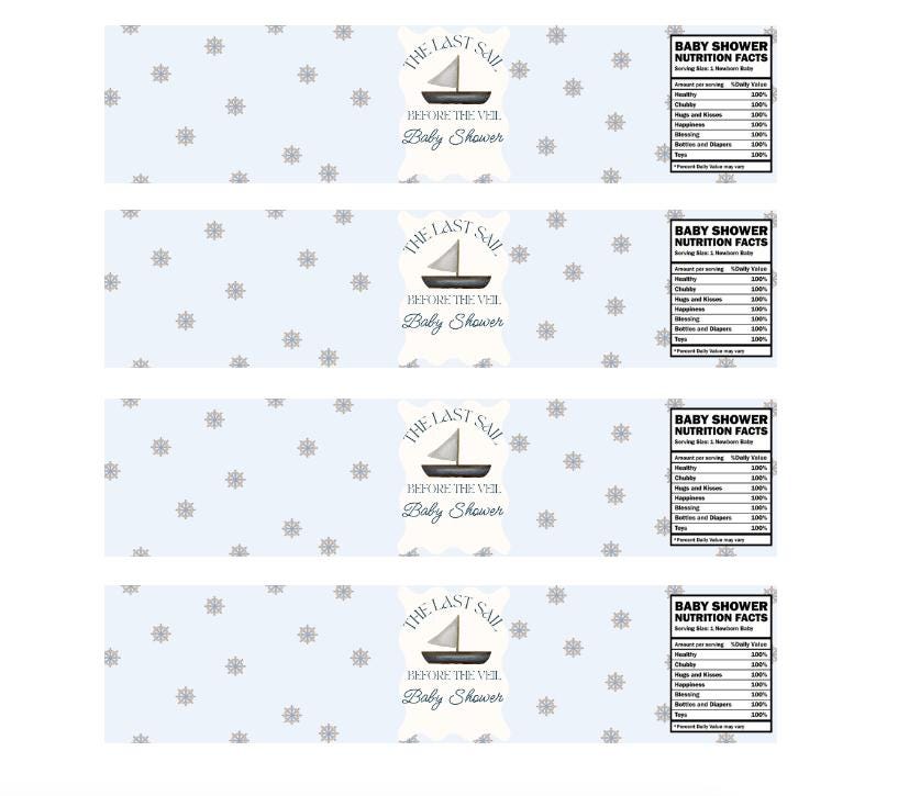 The Last Sail Before the Veil |Baby Shower Water Bottle Labels| 12pcs|Nautical Favors
