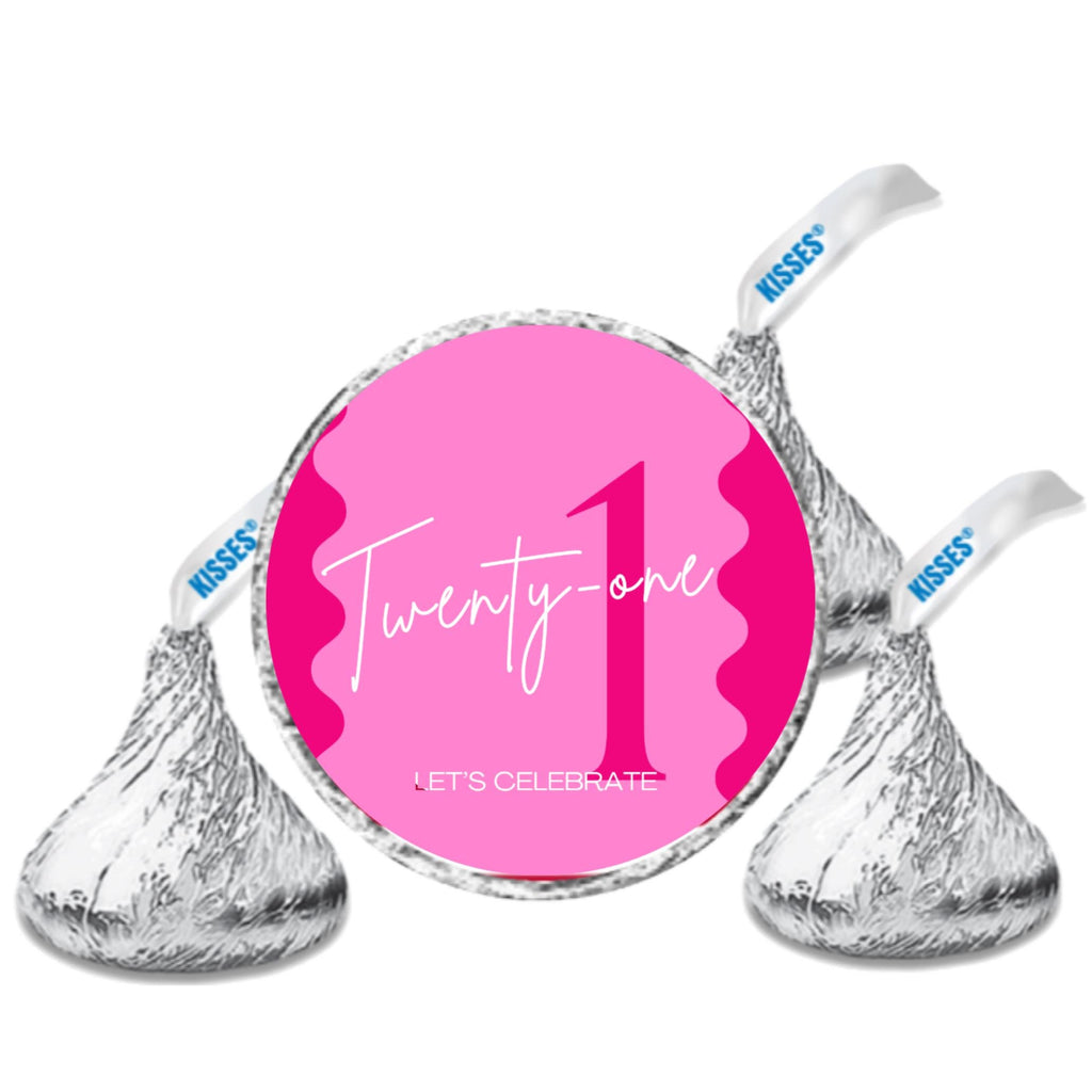 21st Birthday Candy Stickers | Twenty One Labels | 100 Glossy Chocolate Kiss Stickers | Peel & Stick Party Decorations