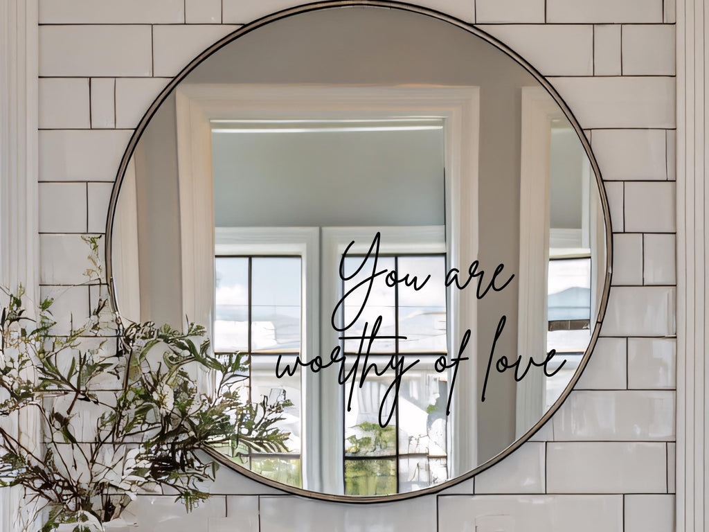 Inspirational Wall Decal | You Are Worthy of Love Quote | Durable + Removable Black Vinyl Peel and Stick