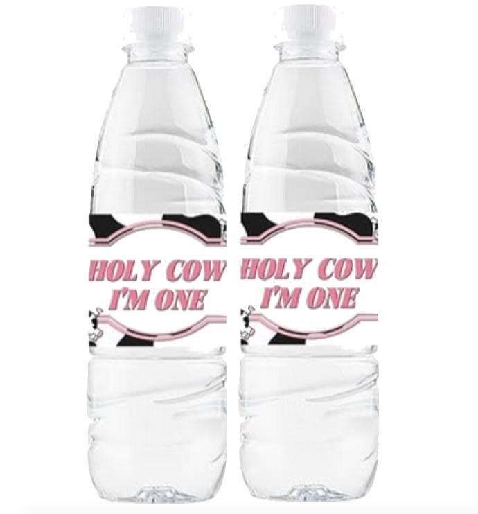 Holy Cow I’m One | 1st Birthday Cow Theme Water Bottle Labels | Set of 12 | Party Favors