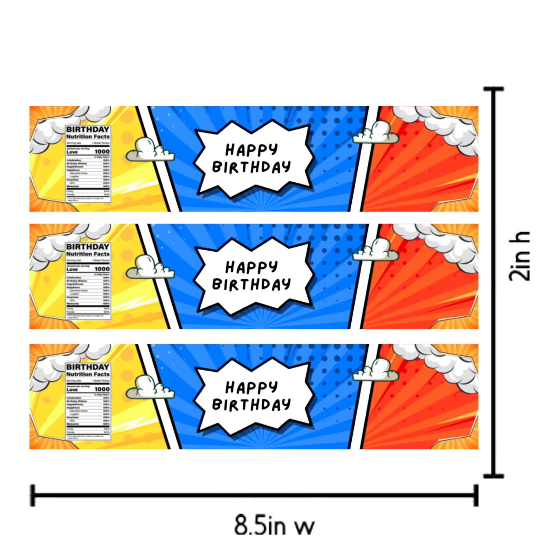 Superhero Birthday Water Bottle Labels | Kids Party Comic Decor | Happy Birthday Bottle Wraps |Glossy