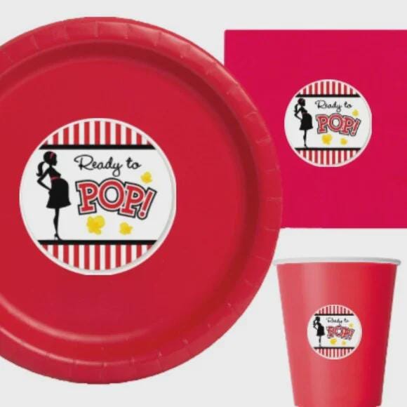 60pc “Ready to Pop” Paper Plate Set – Baby Shower & Gender Reveal Party Supplies