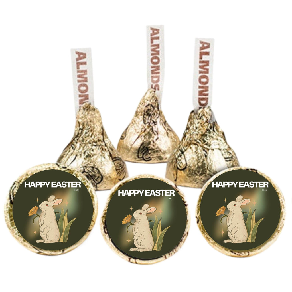 Happy Easter Candy Stickers | Easter Party Kiss Labels | 100 Glossy Candy Stickers |Easter Table Decorations