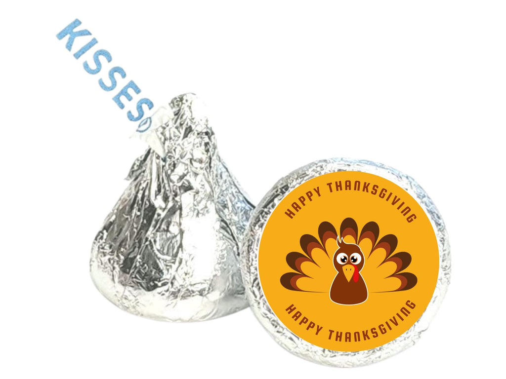 Happy Thanksgiving Candy Kiss Stickers | Orange Turkey Peel and Stick Decals | 100 Pack