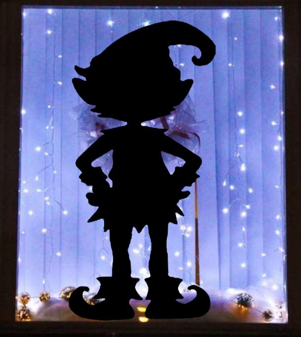 Christmas Elf Window Cling | Large Reusable Silhouette Decal | Holiday Window Decor