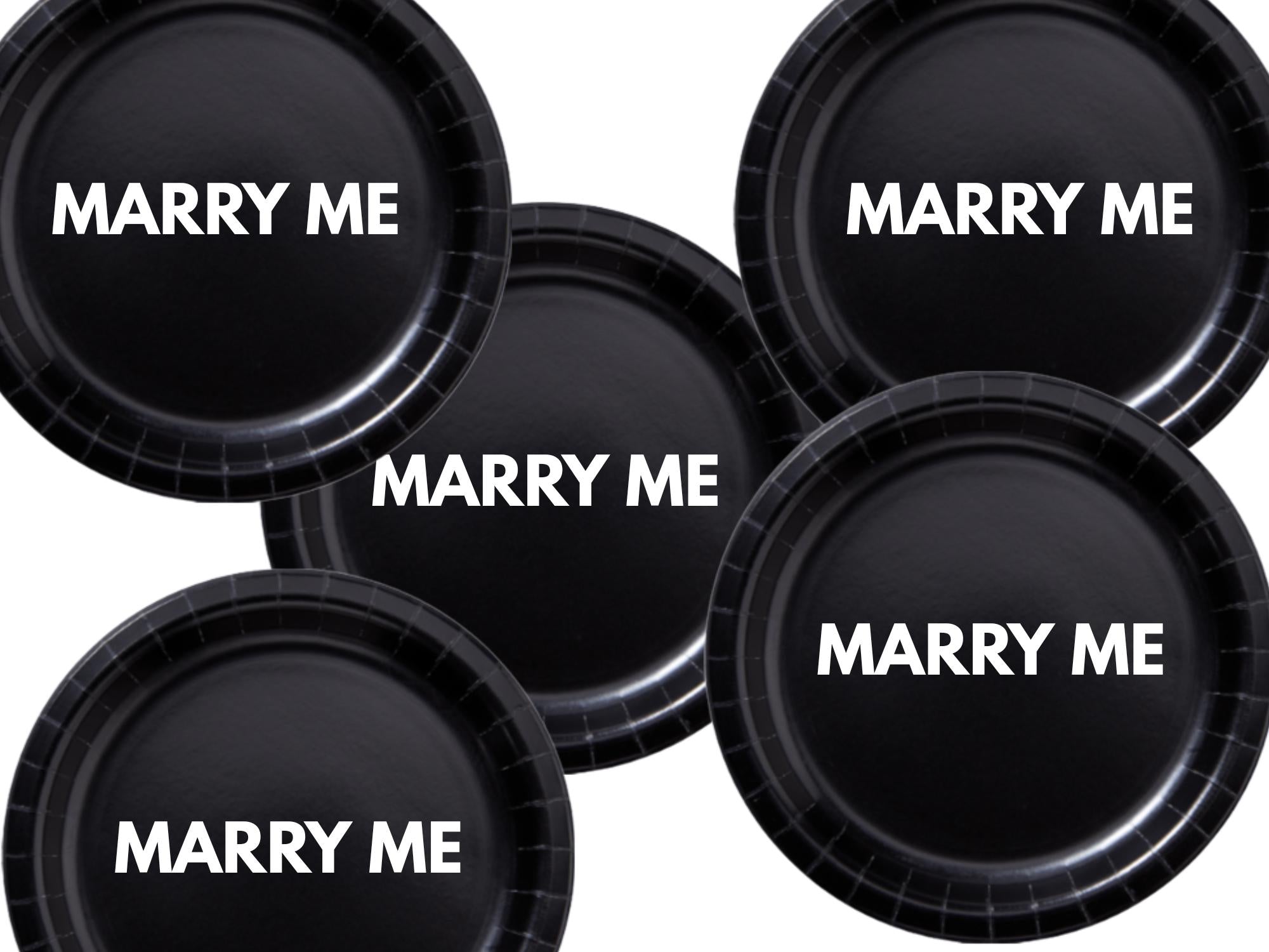 Engagement Party Plates | Black Marry Me Paper Plates Set | Romantic Table Decor
