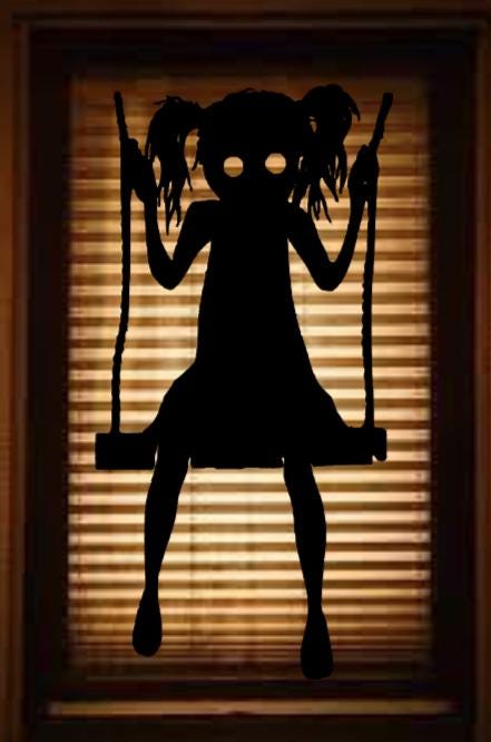 Halloween Spooky Girl Swinging Window Cling Decal | 23H | Reusable| Halloween Decals