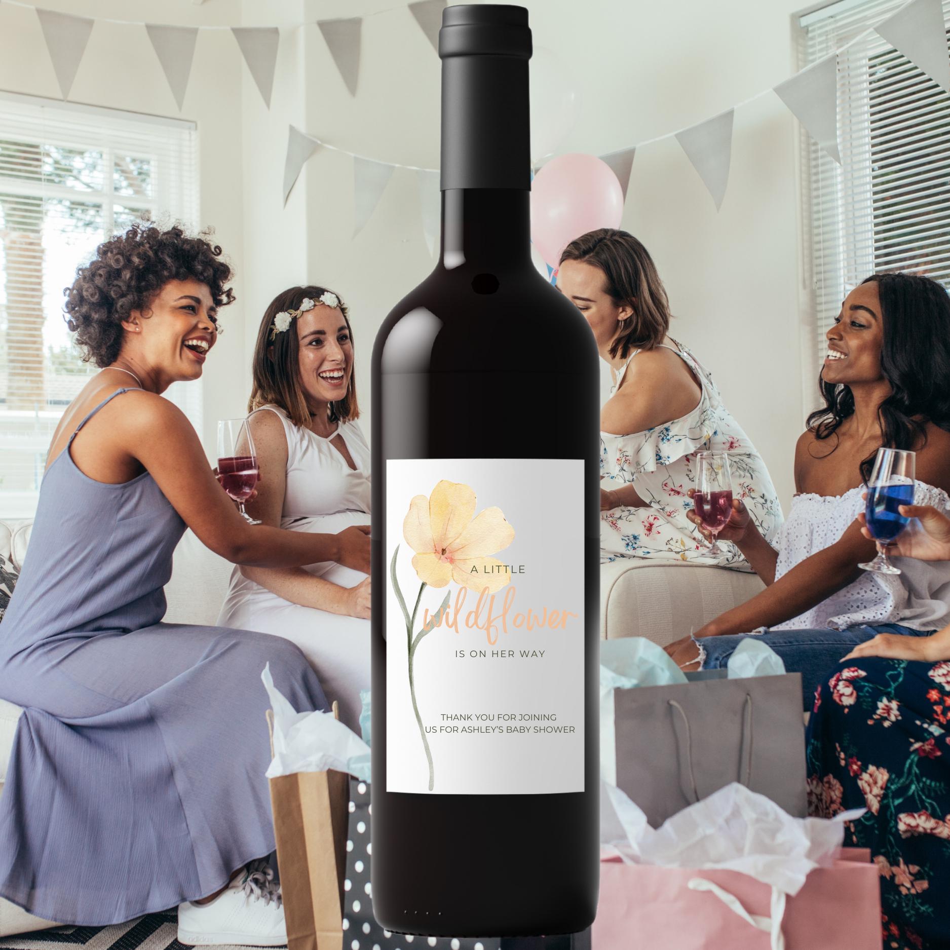 Baby Shower Wine Bottle Labels | Personalized Party Table Decor | Set of 4