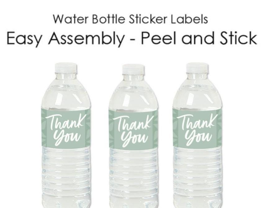 Thank You Water Bottle Labels | Green Floral Design | 12 Count | Event Decorations