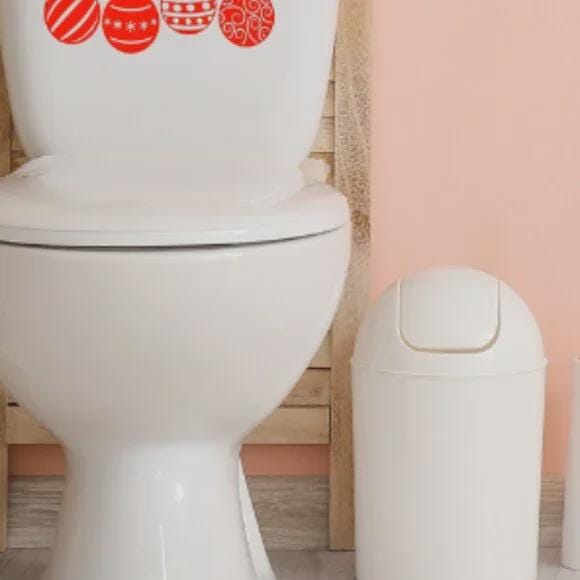 Christmas Ornament Toilet Decal | Holiday Red Vinyl Decor