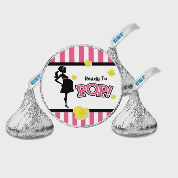 Ready to Pop Baby Shower  Kiss Stickers, Pink Stripes (108 Count)
