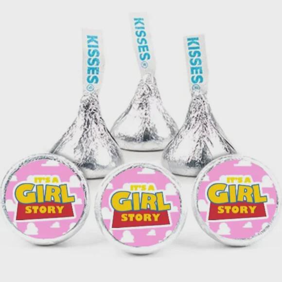 It's a Girl Story Baby Shower Candy Sticker Decal Set, 0.75 Inch, Pink