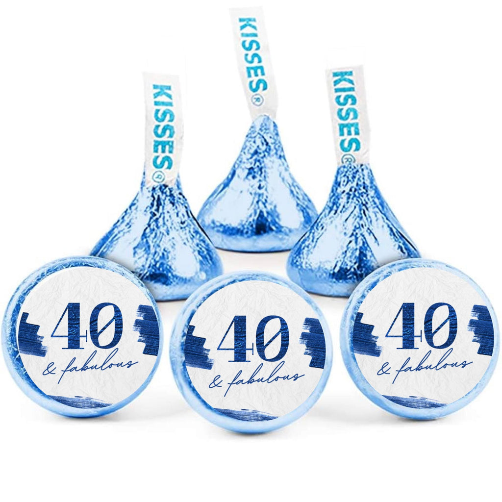 40 and Fabulous Stickers | 100 Chocolate Candy Kiss Labels | Glossy 0.75in Peel and Stick | 40th Birthday Party Decorations