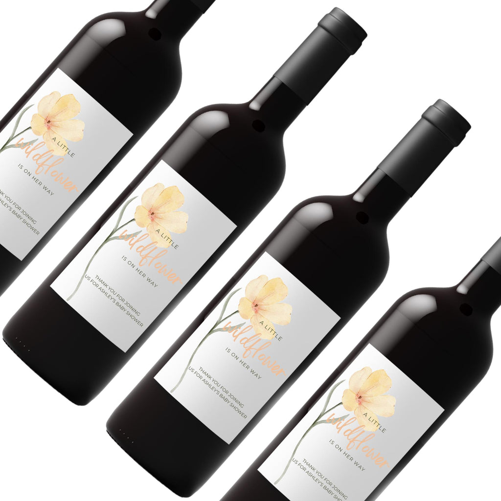 Baby Shower Wine Bottle Labels | Personalized Party Table Decor | Set of 4