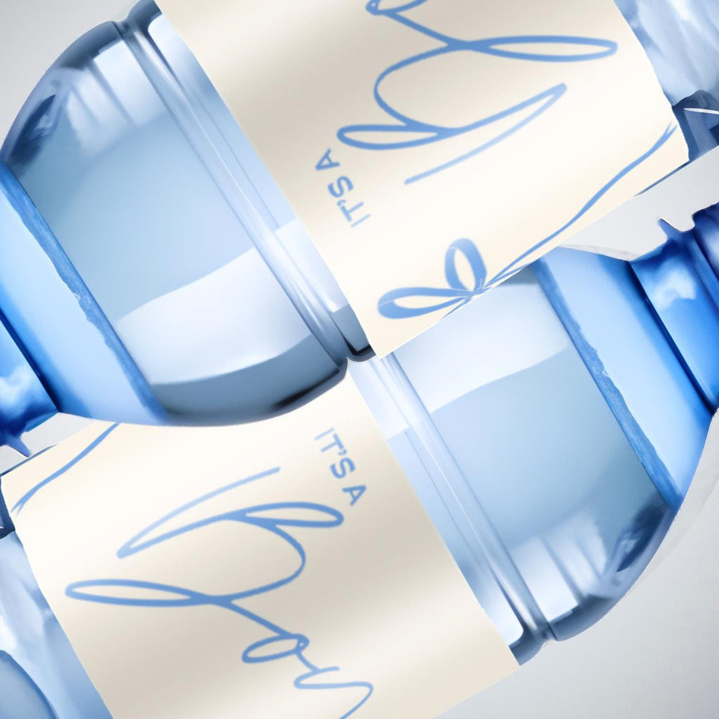 Its a Boy Water Bottle Labels | Baby Shower Party Favors| Blue Ribbon| 12| Glossy|Gender Reveal Bottle Labels