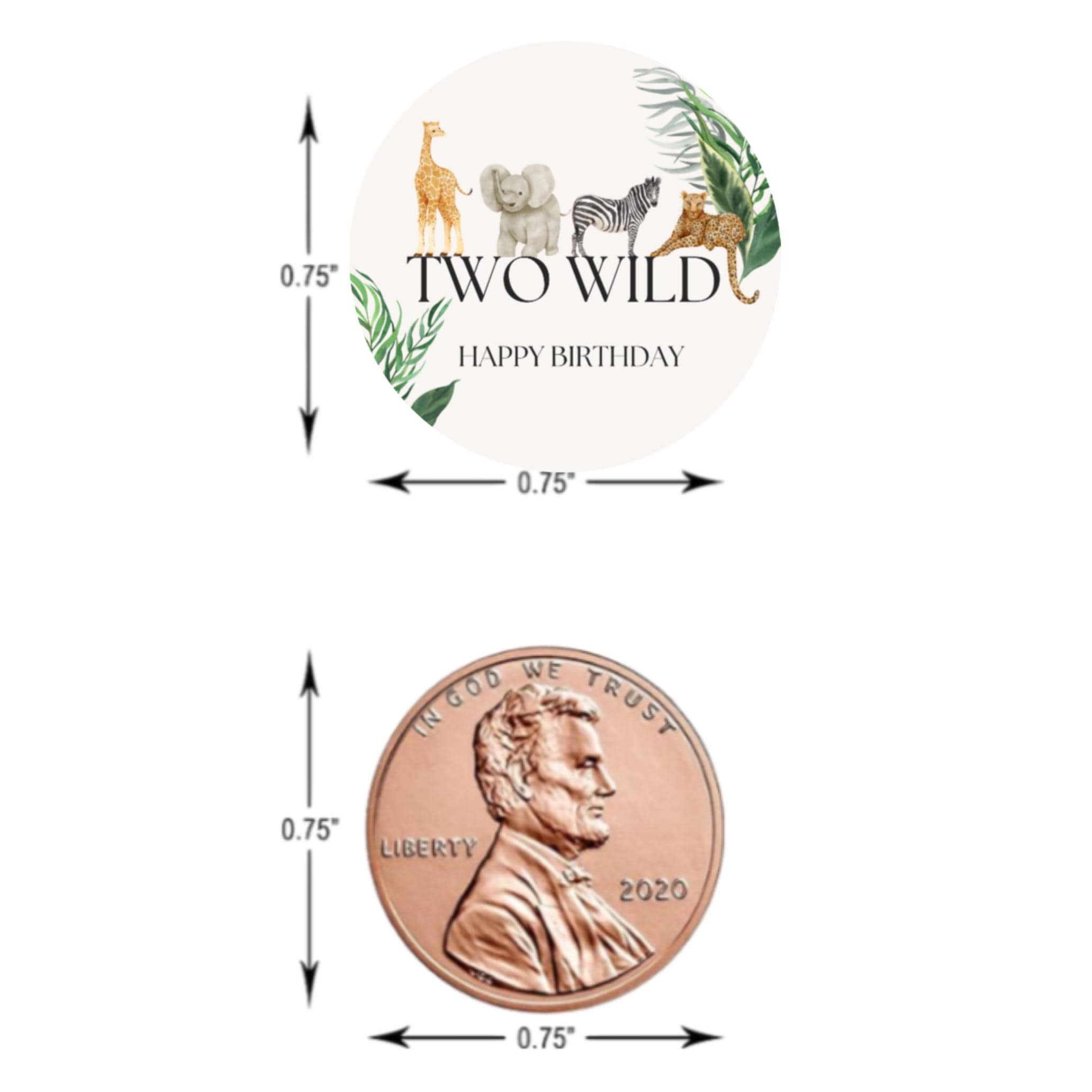 Two Wild Safari Birthday Stickers | 100 Chocolate Candy Kiss Labels | Glossy 0.75in Peel & Stick | Safari Party Table Decorations