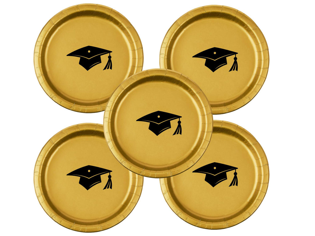 Graduation Party Paper Plates Set | Gold Tableware | 40 Piece Kit