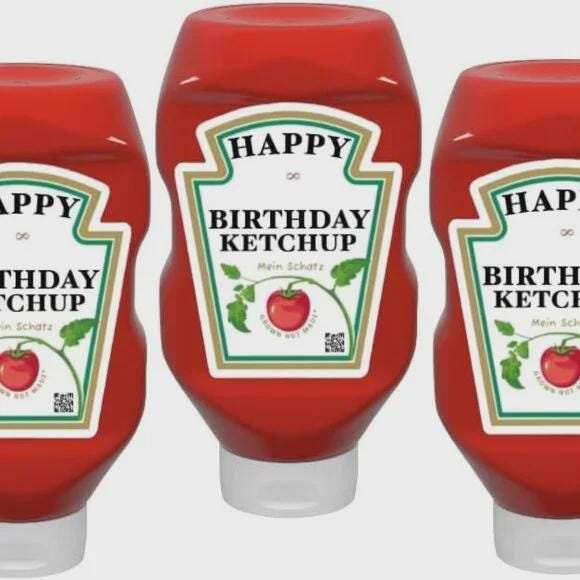 Custom Text Happy Birthday Ketchup Bottle Labels, Set of 2, 500ml/570g