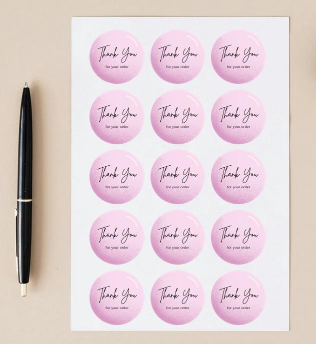 Pink Business Thank You Stickers | 57 Pink Package Adhesive Labels | 1.75in Peel and Stick