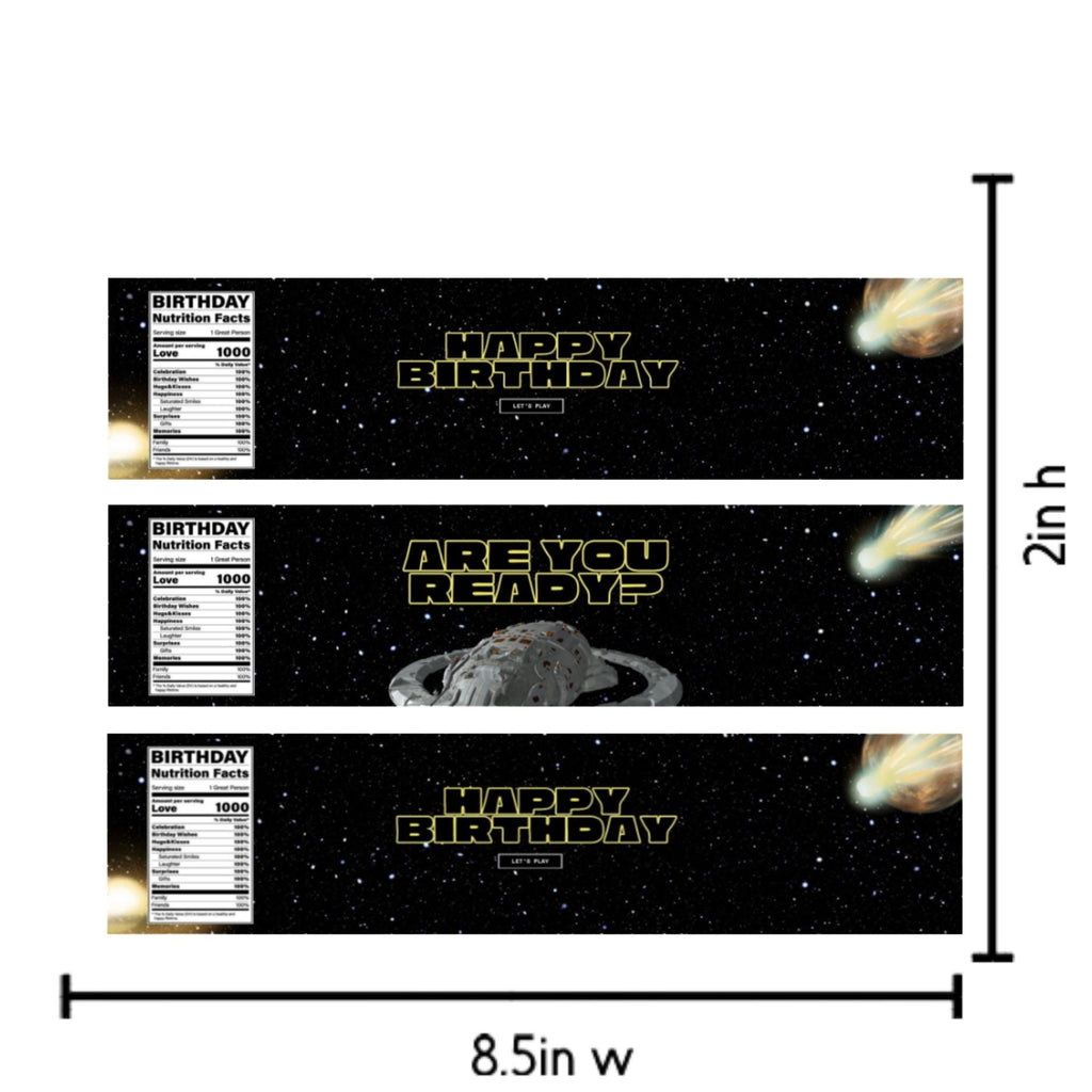 Space Theme Birthday Water Bottle Labels | Galaxy Party Decorations | Happy Birthday Bottle Wraps