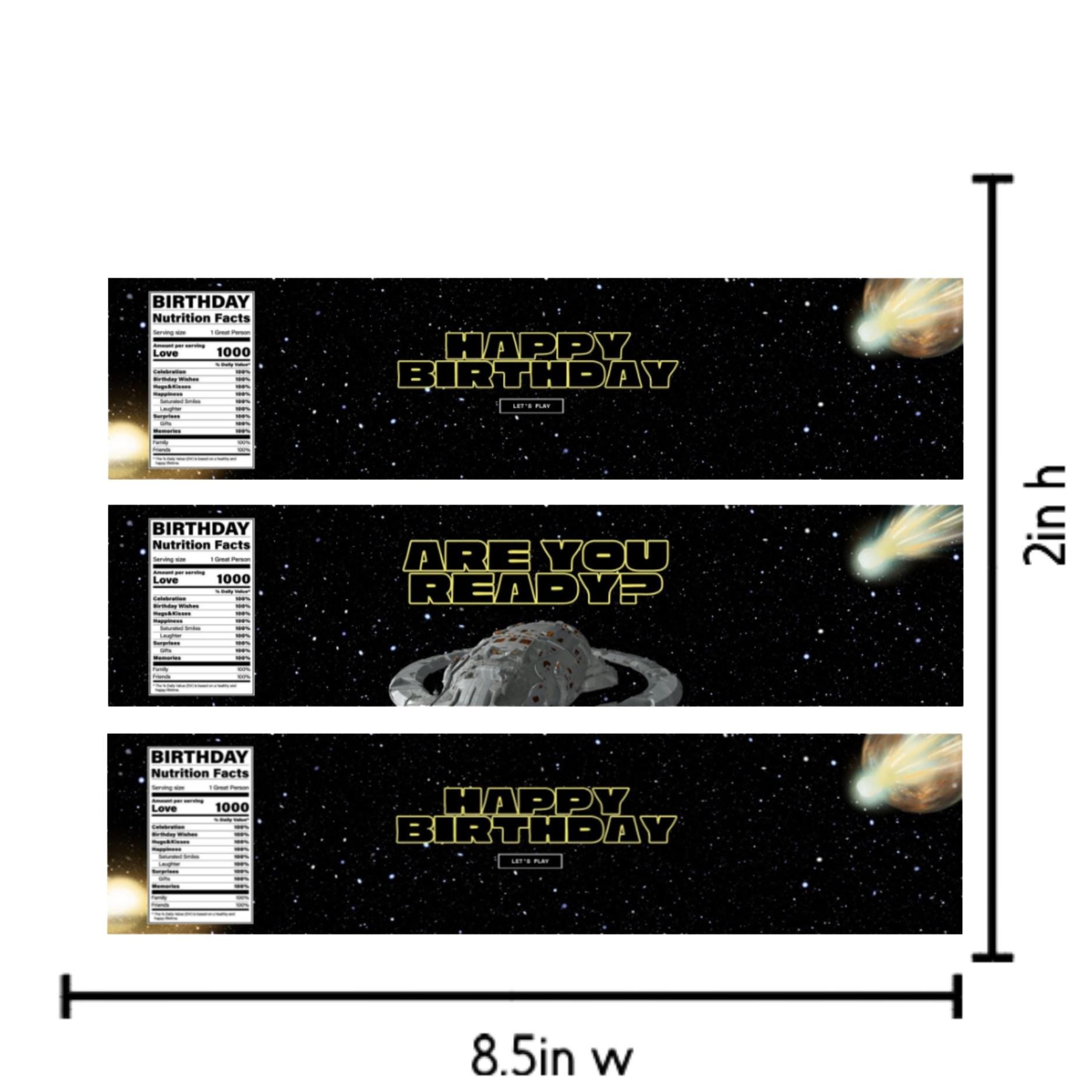 Space Theme Birthday Water Bottle Labels | Galaxy Party Decorations | Happy Birthday Bottle Wraps