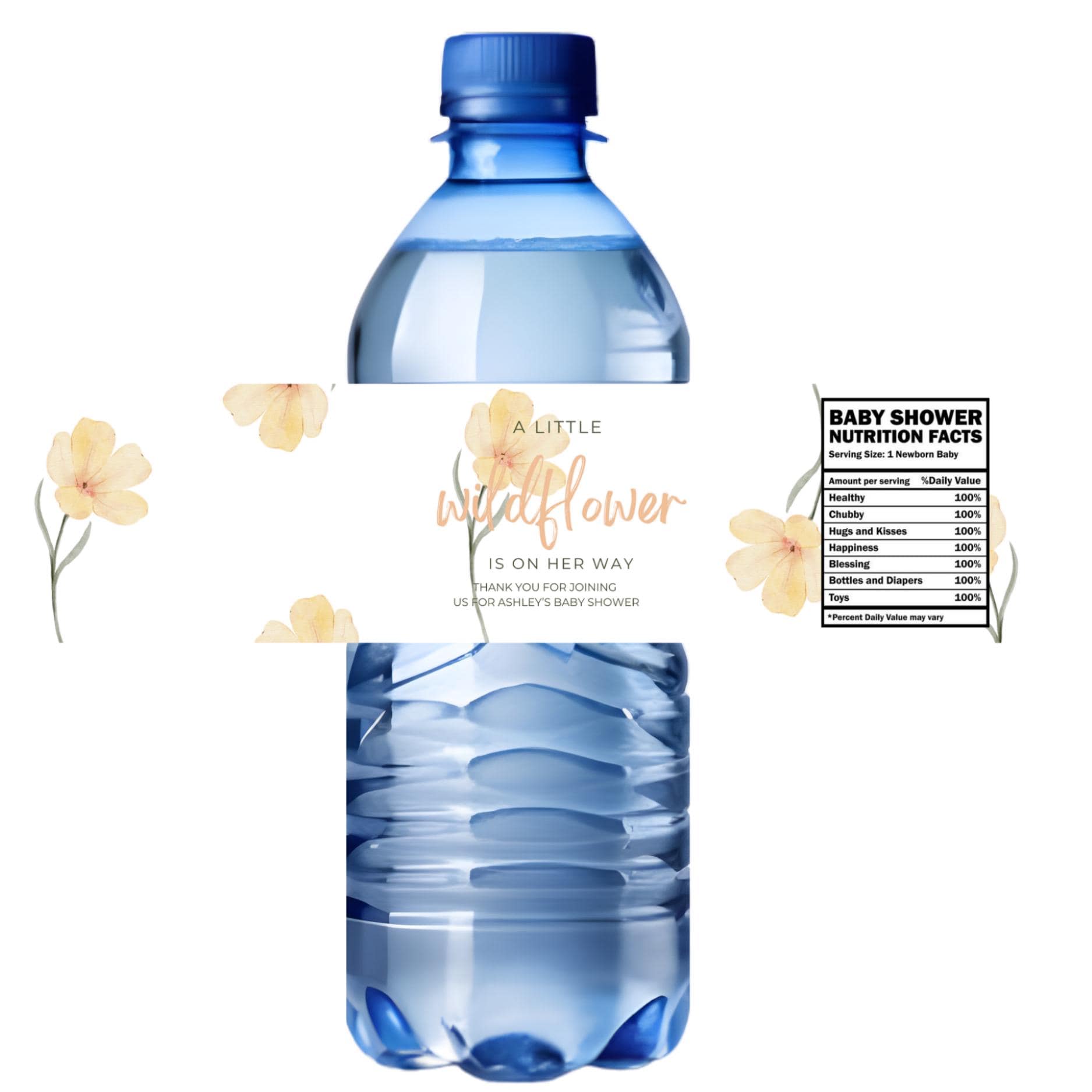 Wildflower Baby Shower Water Bottle Labels | Our Little Wildflower Is On The Way | Set of 12| Glossy