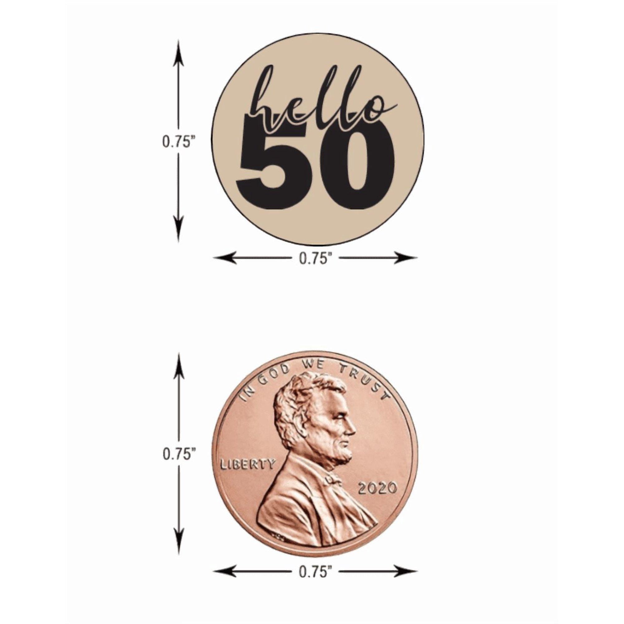 Hello 50 Birthday Chocolate Stickers | 0.75" Round, Set of 100