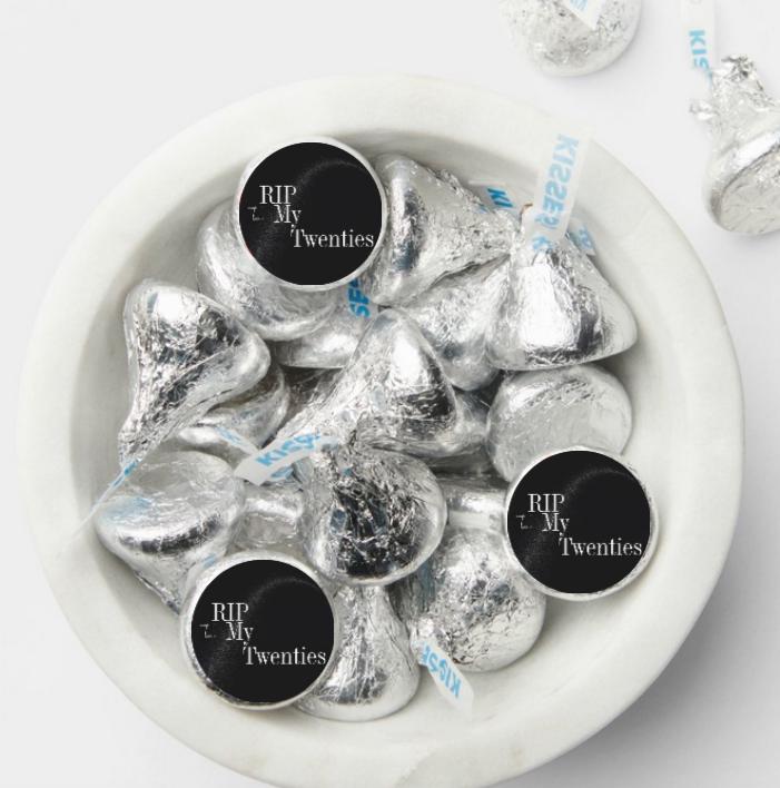 RIP to My 20's Candy Stickers | 30th Birthday Theme | 0.75" Glossy Vinyl Labels | Set of 100