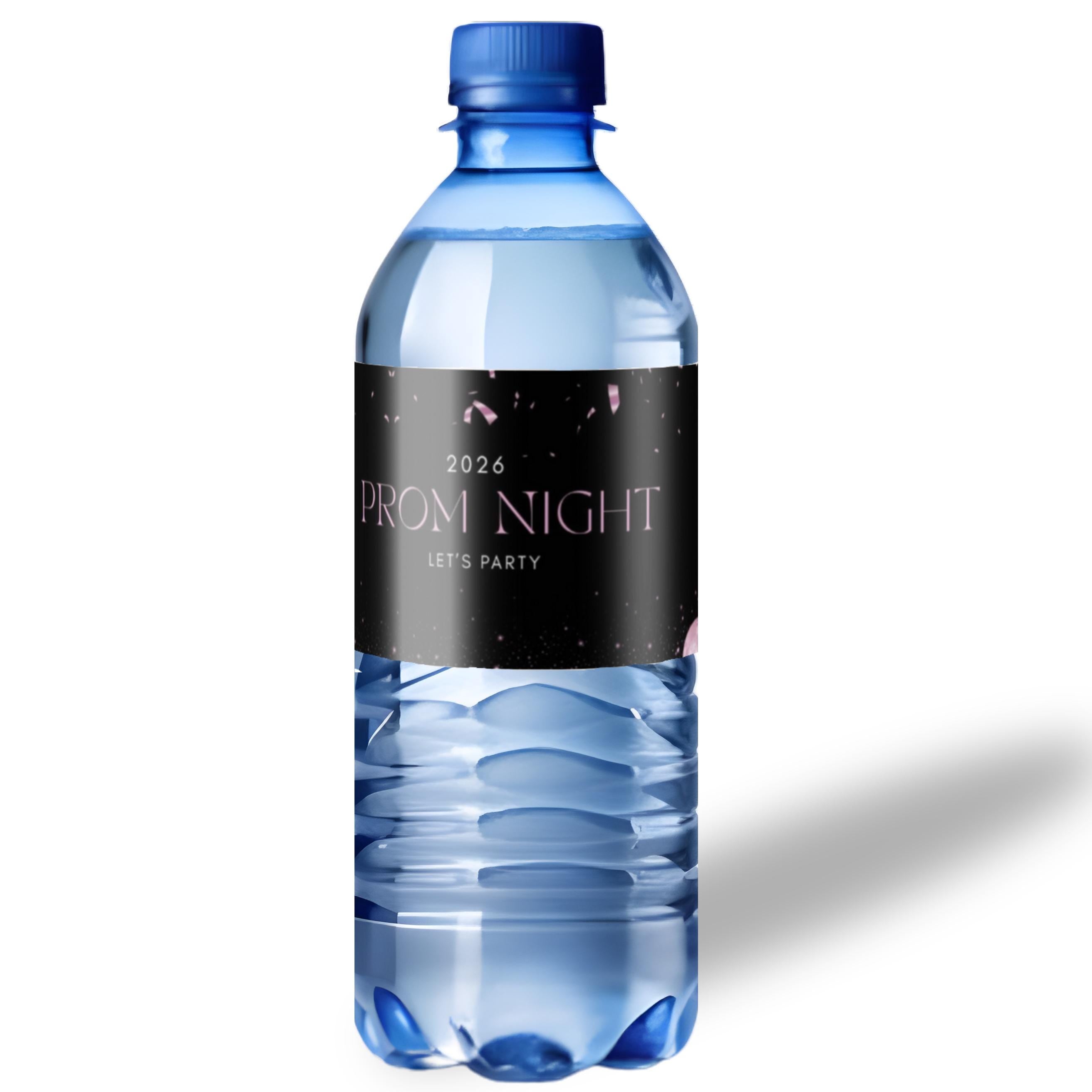 2026 Prom Night Water Bottle Labels | Black Pink Balloon Party Decor | Set of 12|Celebration Table favors