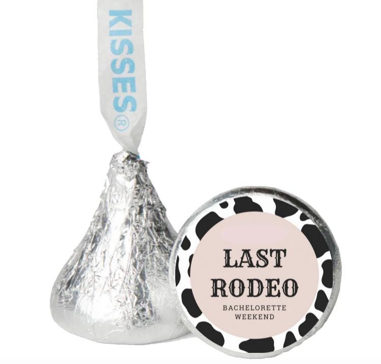 The Last Rodeo Kisses Candy Stickers | 100ct|Glossy|Bachelorette Party Favors | 0.75