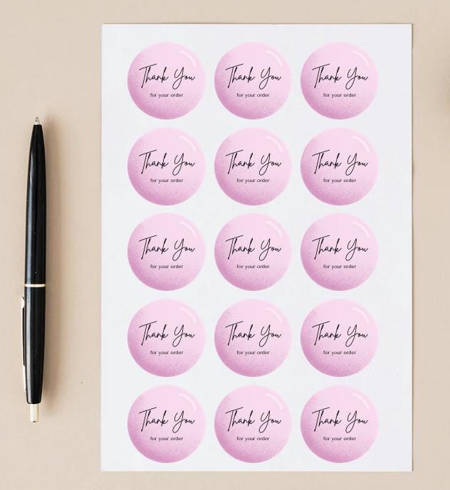 Pink Business Thank You Stickers | 57 Pink Package Adhesive Labels | 1.75in Peel and Stick