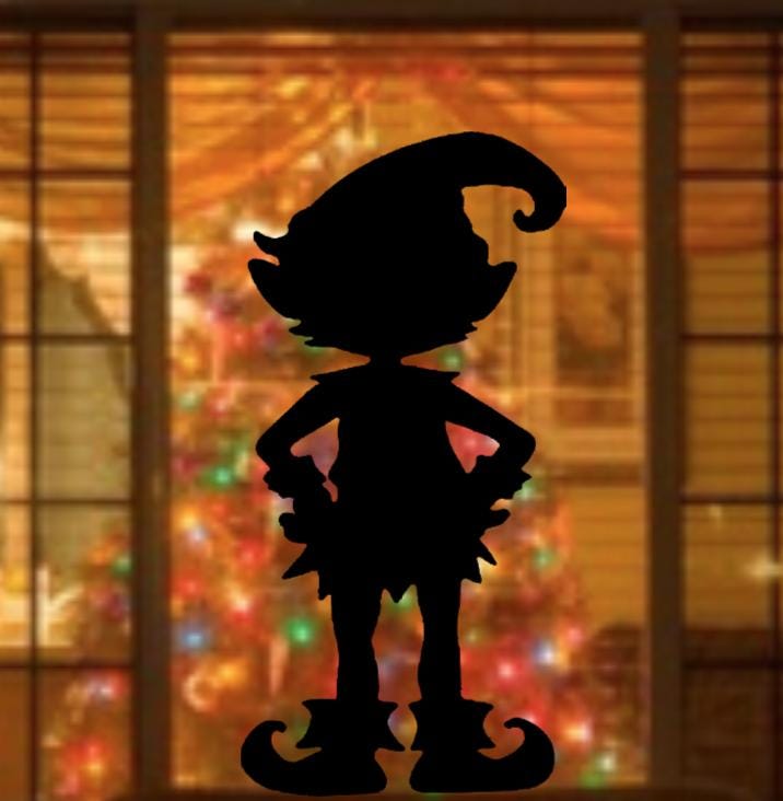 Christmas Elf Window Cling | Large Reusable Silhouette Decal | Holiday Window Decor