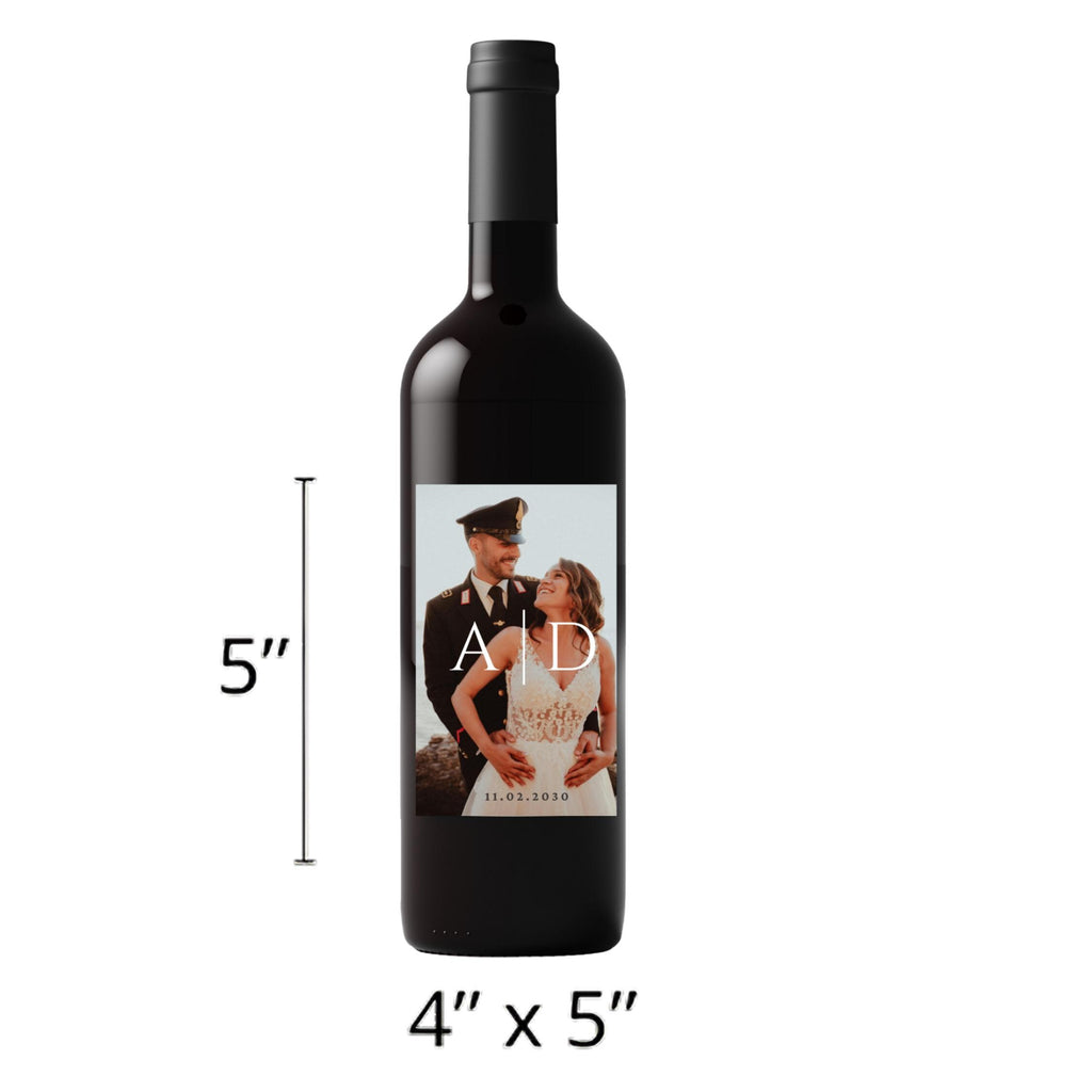 Personalized Wedding Wine Bottle Label | Custom Bride and Groom Initials | Wedding Date & Photo Label| 4pcs